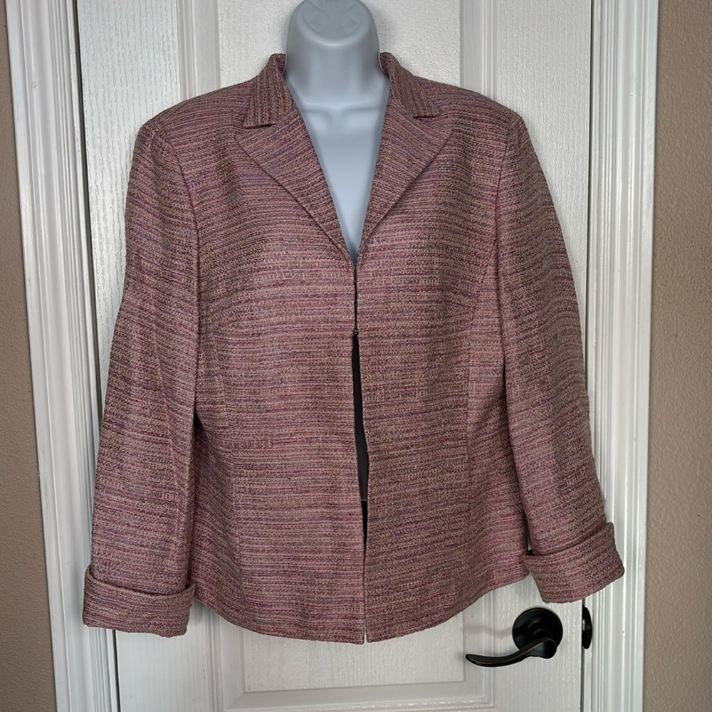 Jones New York Women's Pink Purple Tweed Hook Eye Front Closure Jacket Size 12